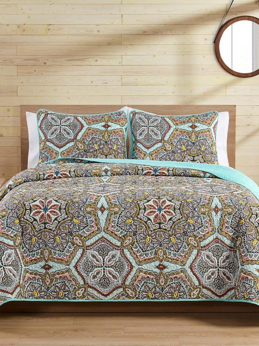 Quilt Set, Yara Multicolor, King, 5-Piece Medallion Print